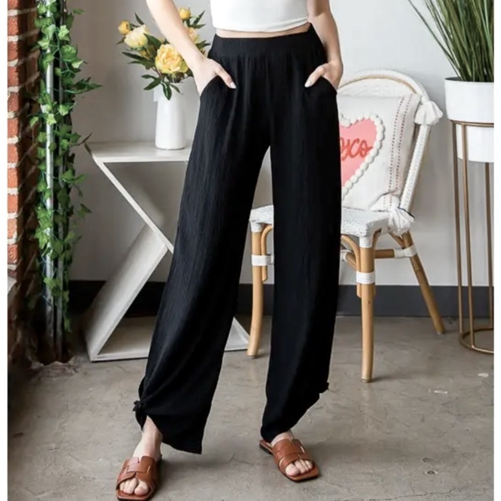 Crinkle gauze split side pants